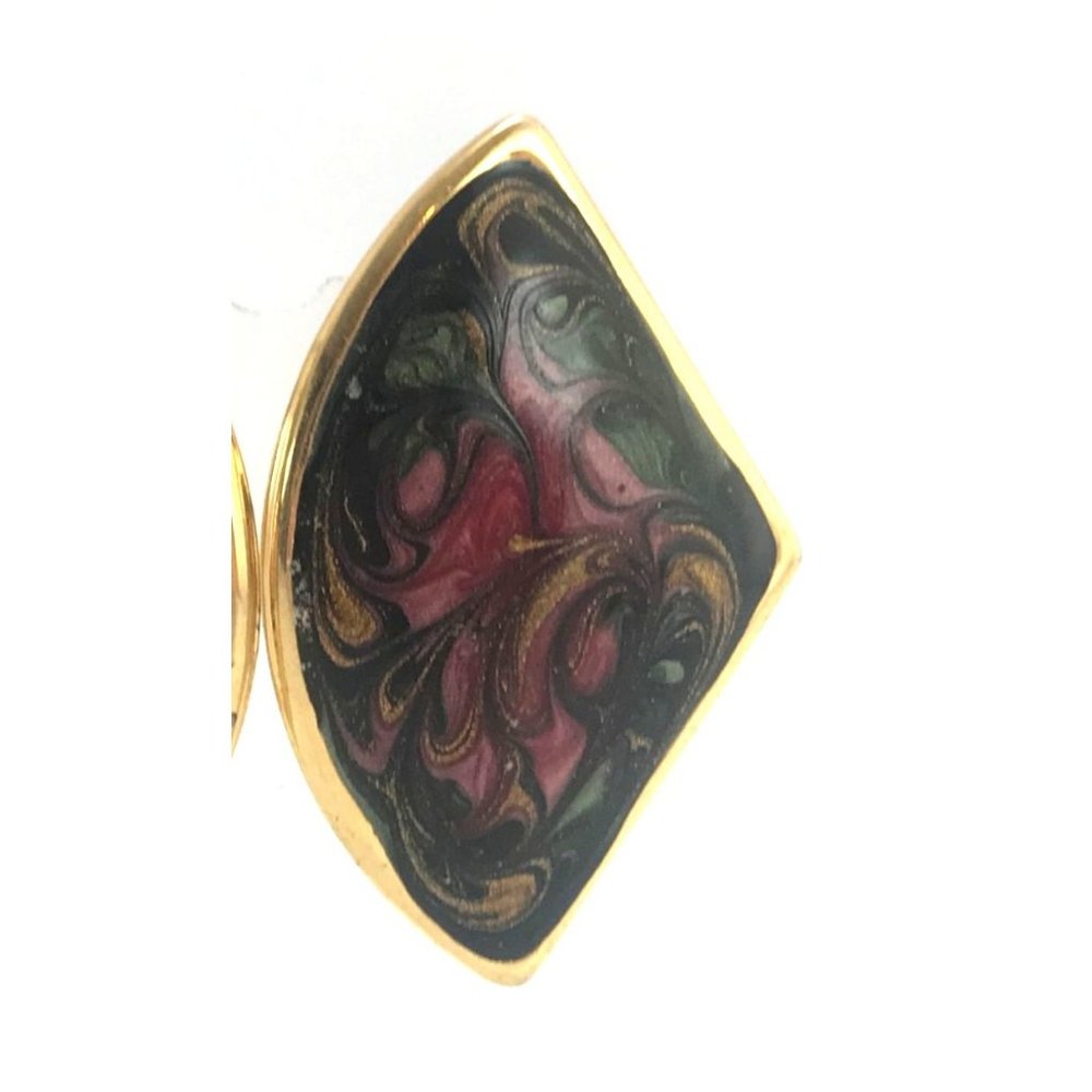 1980's Enamel Fan Earrings in Black & Gold Tone - Picture 3 of 3